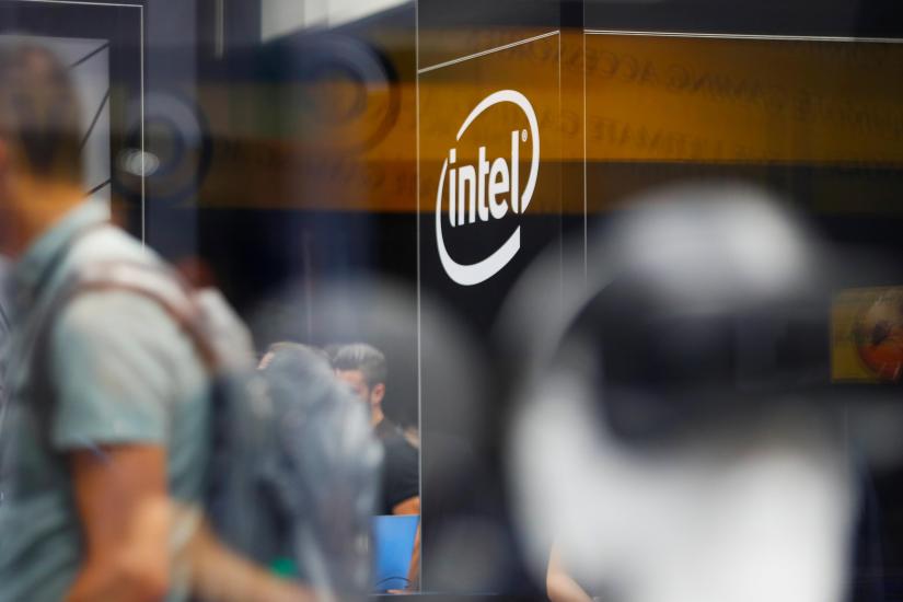 The Intel logo is shown at E3, the world`s largest video game industry convention in Los Angeles, California, US, Jun 12, 2018. REUTERS/FILE PHOTO
