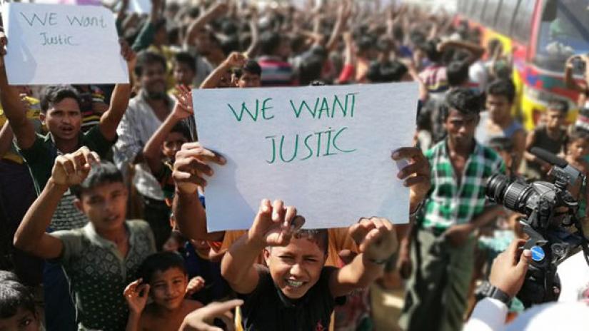 Rohingya protest planned repatriation at a refugee camp in Teknaf, Cox’s Bazar, Bangladesh, Nov. 15, 2018. PHOTO: BenarNews