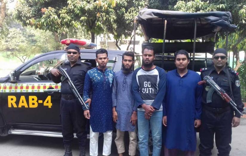 RAB arrests four suspected members of banned militant outfit Ansarullah Bangla Team (ABT) from Nikunja area under Khilket unit of Dhaka on Saturday, Dec 1, 2019