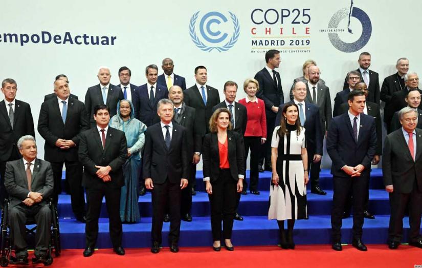 Prime Minister Sheikh Hasina joins other global leaders at a photo session during the Conference of the Parties (COP25) in Madrid on Monday, December 2, 2019 Focus Bangla