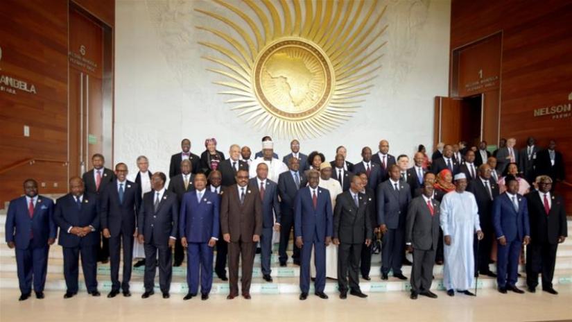 African heads of states pose for a group photo during the opening ceremony of an African Union session in Addis Ababa, Ethiopia July 3, 2017