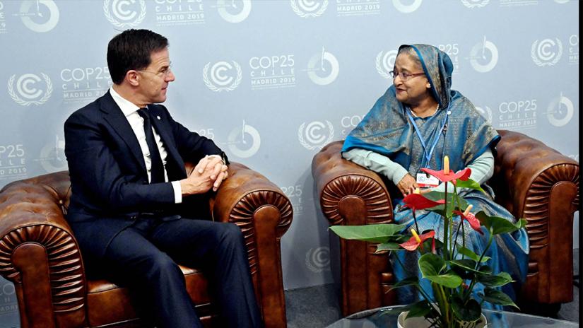 Prime Minister Sheikh Hasina and with her Dutch counterpart Mark Rutte at Madrid in Spain on Tuesday (Dec 3) on the sidelines of COP25