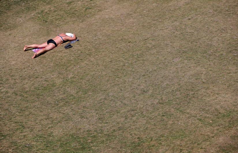 FILE PHOTO: A person sunbaths on dry grass during a heat wave in Vienna, Austria July 25, 2019. REUTERS