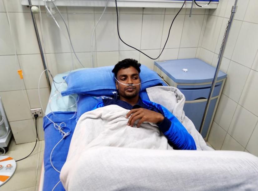 Athlete Jahir Rayhan receives treatment in Blue Cross Hospital.
