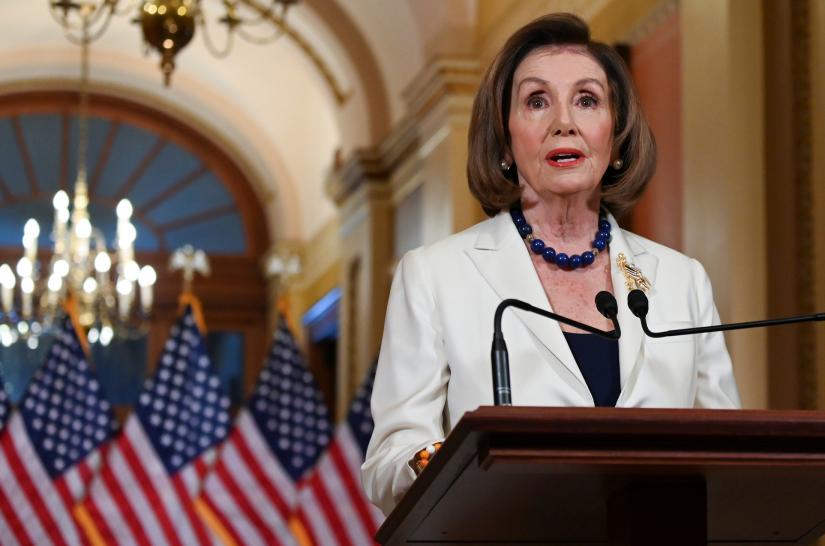 US House Speaker Nancy Pelosi delivers remarks on the status of the House impeachment inquiry into US President Donald Trump on Capitol Hill in Washington, US, December 5, 2019. REUTERS