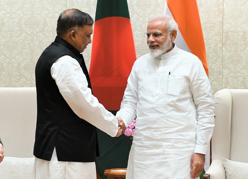 Home Minister Asaduzzaman Khan Kamals shakes hands with Indian Prime Minister Narendra Modi in New Delhi on Thursday, Aug 08, 2019 FACEBOOK/PMO India/File Photo