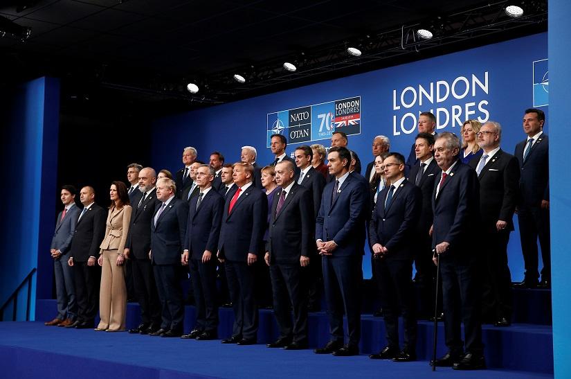 NATO Alliance leaders pose for a family photo during the annual NATO heads of government summit at the Grove Hotel in Watford, Britain Dec 4, 2019. REUTERS