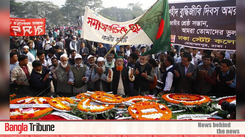 Thousands of people have poured in at the Martyred Intellectuals Memorial in the capital’s Mirpur with flowers in hand to remember the sacrifice of the intellectuals on Dec 14, 1971 at the dawn of independence.