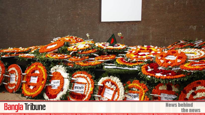 Wreaths at the Martyred Intellectuals Memorial in the capital’s Mirpur on Saturday (Dec 14)