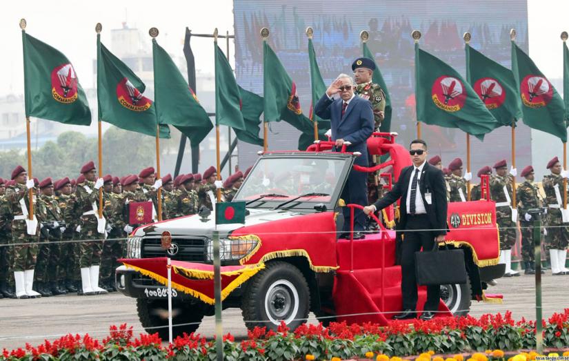 President Abdul Hamid has inspects a parade at the National Parade Ground and takes salute, marking the 49th Victory Day on Monday (Dec 16). Photo/Focus Bangla