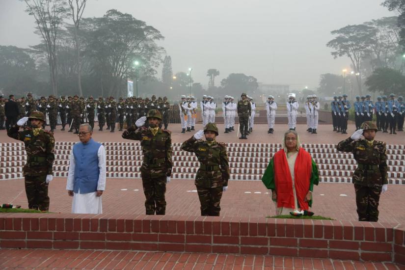 President M Abdul Hamid and Prime Minister Sheikh Hasina paid rich tributes to the martyrs of the Liberation War by placing wreaths at the National Memorial in Savar on Sunday morning marking the 49th Victory Day.