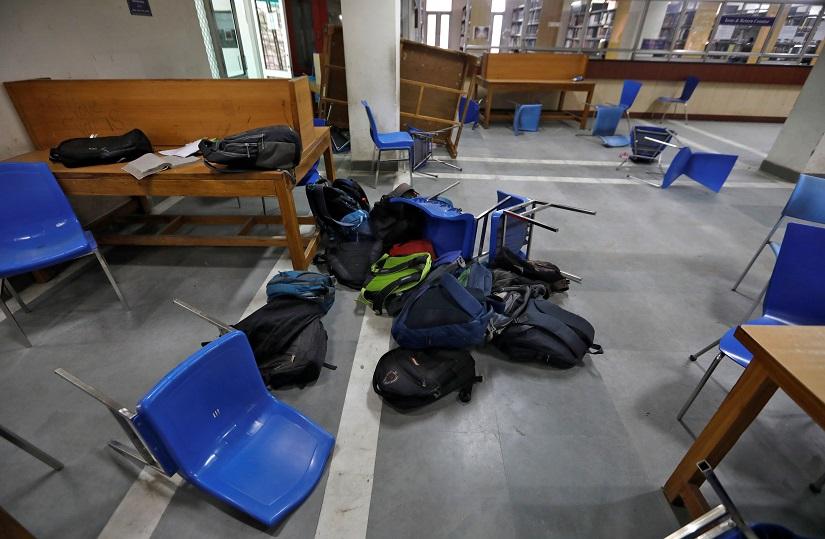 Belongings of the students of the Jamia Millia Islamia university are seen inside a partially damaged library after police entered the university campus on the previous day, following a protest against a new citizenship law, in New Delhi, India, Dec 16, 2019. REUTERS