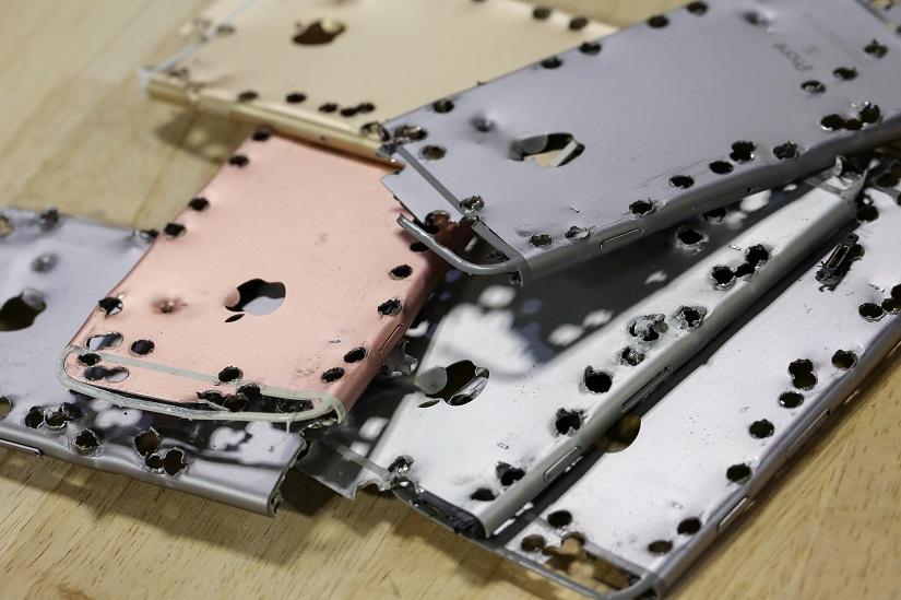 FILE PHOTO: Aluminum iPhone cases after they`ve completed the deconstruction process by Daisy, an iPhone recycling robot, are seen at an Apple recycling facility in Austin, Texas, US, Aug 21, 2019. REUTERS