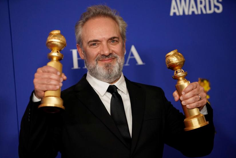 FILE PHOTO: 77th Golden Globe Awards - Photo Room - Beverly Hills, California, U.S., January 5, 2020 - Sam Mendes poses backstage with his awards for Best Director - Motion Picture and Best Motion Picture - Drama for `1917` . REUTERS