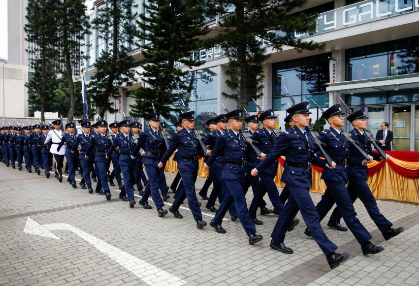 Members of the Hong Kong Police Force march during the ceremonial opening of the legal year at Edinburgh Place in Hong Kong, China January 13, 2020. REUTERS