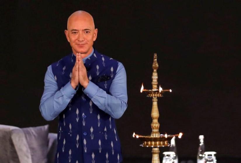 Jeff Bezos, founder of Amazon, attends a company event in New Delhi, India, Jan 15, 2020. REUTERS