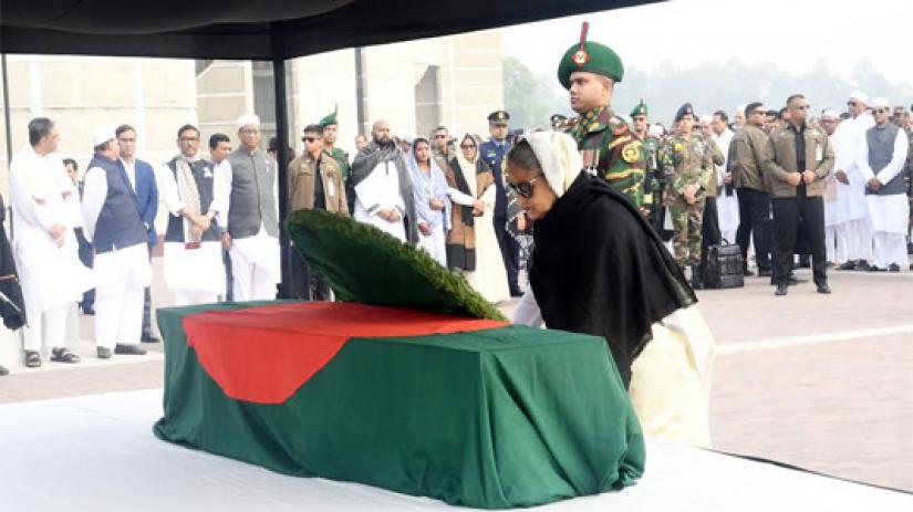 Prime Minister Sheikh Hasina paid tributes to Awami League (AL) lawmaker of Bogura late Abdul Mannan by placing a wreath on his coffin at the South Plaza of Jatiya Sangsad Bhaban