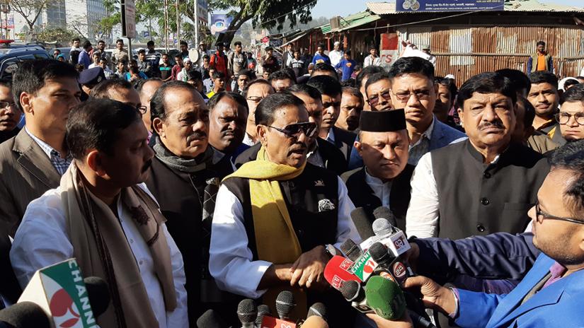 Road Transport and Bridges Minister Obaidul Quader speaking to the media in Cox's Bazar on Wednesday (Jan 22).