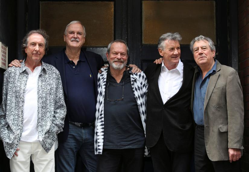 FILE PHOTO: Members of British comedy troupe Monty Python (L-R) Eric Idle, John Cleese, Terry Gilliam, Michael Palin and Terry Jones pose for a photograph during a media event in central London, June 30, 2014. REUTERS