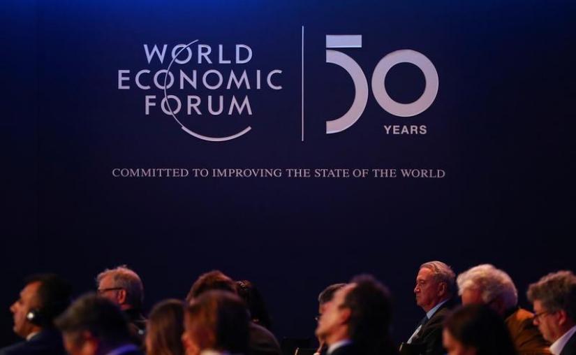 A logo of the World Economic Forum (WEF) is pictured during a session in Davos, Switzerland, Jan 22, 2020. REUTERS