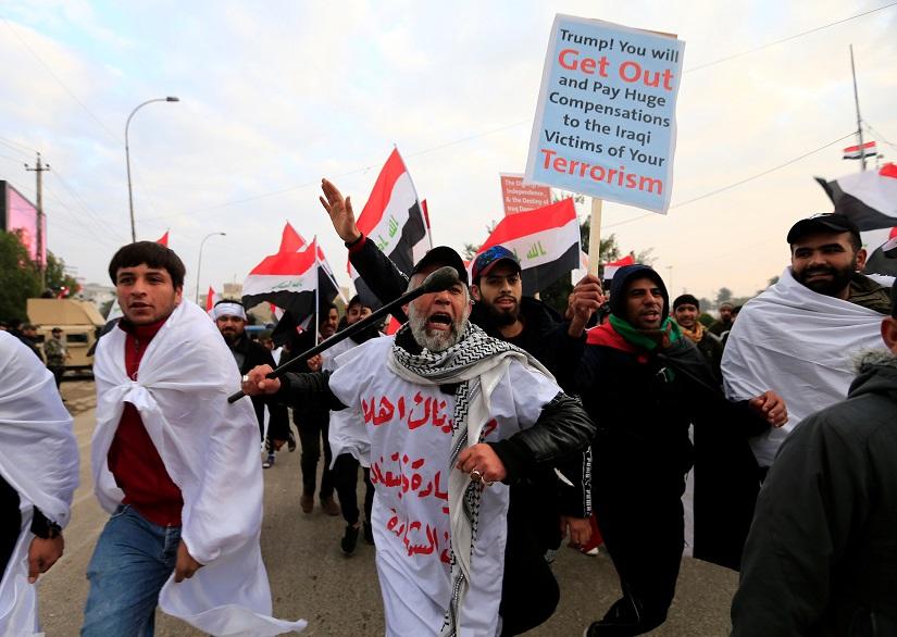 Supporters of Iraqi Shi`ite cleric Moqtada al-Sadr protest against what they say is U.S. presence and violations in Iraq, during a demonstration in Baghdad, Iraq Jan 24, 2020. REUTERS