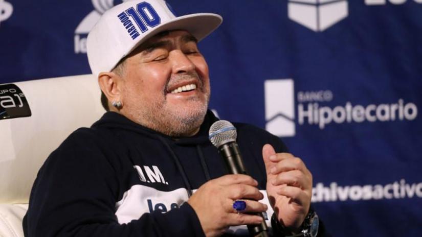 FILE PHOTO: Soccer Football - Argentina - La Plata, Argentina - Sept 8, 2019 Gimnasia y Esgrima new coach Diego Maradona during press conference REUTERS