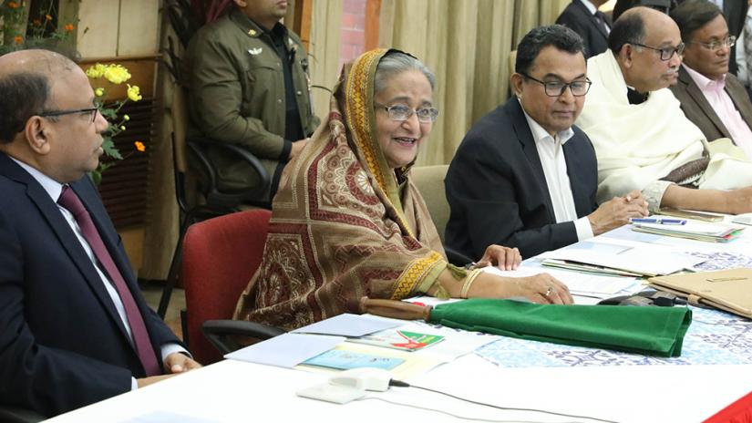 Prime Minister Sheikh Hasina speaking at a ceremony to inaugurate the uplift schemes through video conference from her Ganabhaban residence on Sunday (Jan 26). Focus Bangla