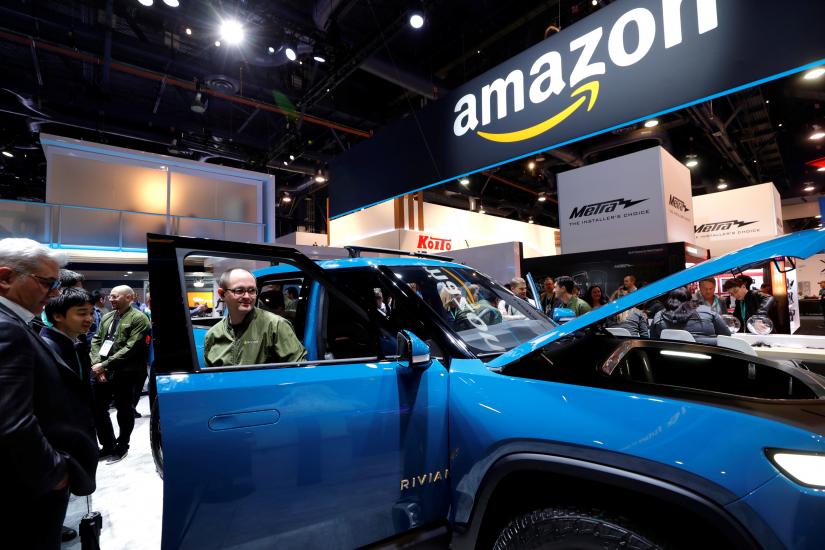 A Rivian electric pickup truck with built-in Alexa is displayed in the Amazon Automotive during the 2020 CES in Las Vegas, Nevada, U.S. January 7, 2020. REUTERS
