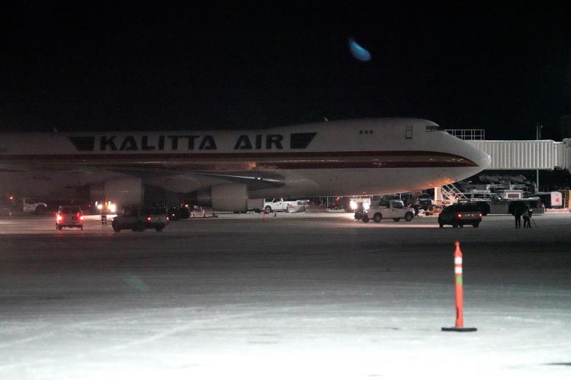 An aircraft chartered by the U.S. State Department to evacuate government employees and other Americans from the novel coronavirus threat in the Chinese city of Wuhan, is seen on the tarmac after arriving at a closed terminal at Ted Stevens Anchorage International Airport in Anchorage, Alaska, U.S. January 28, 2020. Picture taken January 28, 2020. REUTERS