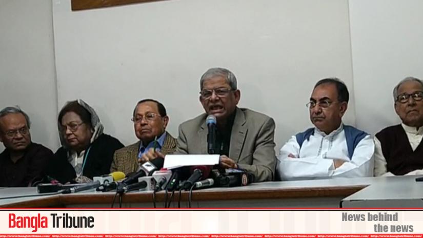 BNP Secretary General Mirza Fakhrul Islam Alamgir is addressing at a media call at the party’s Naya Paltan central office in Dhaka on Thursday (Jan 30).