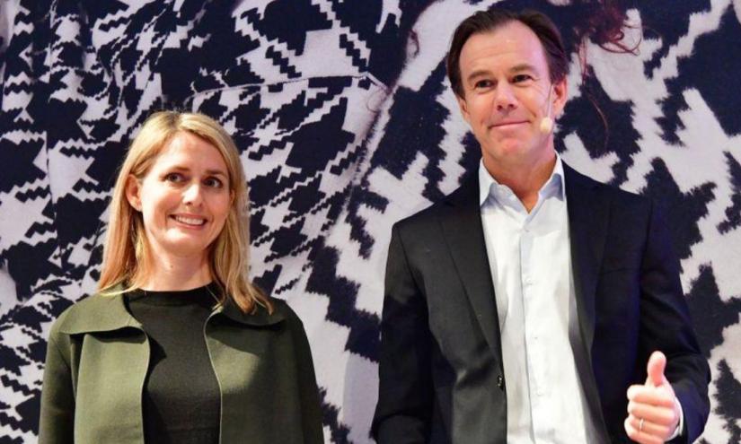 Outgoing H&M CEO Karl-Johan Persson and successor Helena Helmersson arrive for a news conference at the company`s headquarters in Stockholm, January 30, 2020. REUTERS