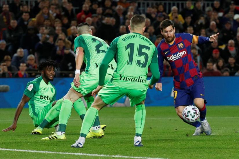 Soccer Football - Copa del Rey - Round of 16 - FC Barcelona v Leganes - Camp Nou, Barcelona, Spain - Jan 30, 2020 Barcelona`s Lionel Messi scores their third goal REUTERS