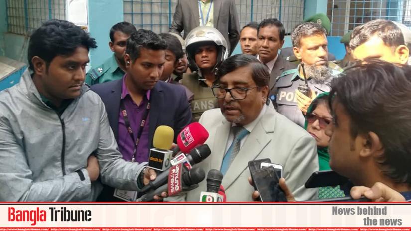 Election Commissioner Mahbub Talukder speaking to the media after casting his vote for the city polls on Saturday (Feb 1).