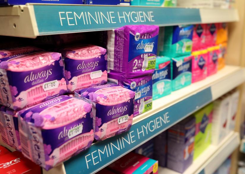 Feminine hygiene products are seen in a shop in Perthshire, Scotland, Britain February 25, 2020. REUTERS