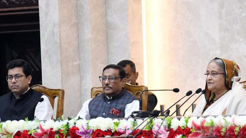 Prime Minister Sheikh Hasina addresses the oath-taking ceremony of newly-elected mayors and councillors of the two city corporations on Thursday, February 27, 2020 PID
