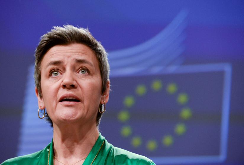 FILE PHOTO: Executive Vice-President Margrethe Vestager presents the EU executive`s economic response to the coronavirus epidemic, in Brussels, Belgium March 13, 2020. REUTERS