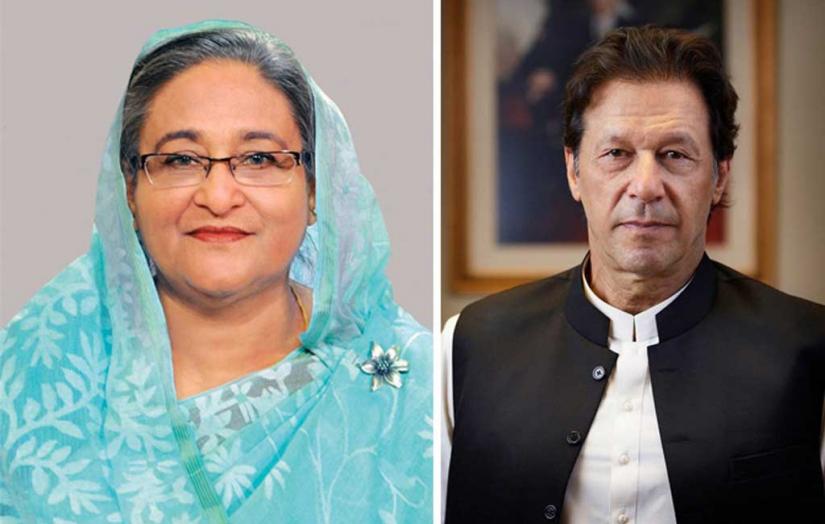 File photo of Bangladeshi prime minister Sheikh Hasina (Left) and Pakistani prime minister Imran Khan.