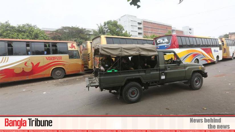 Army patrolling streets in Dhaka amid the general holiday announced to stop the spread of coronavirus.