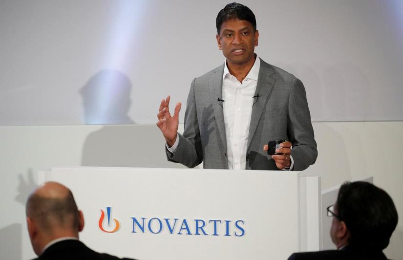 FILE PHOTO: Novartis CEO Vas Narasimhan addresses the Swiss drugmaker`s annual news conference in Basel, Switzerland, Jan 30, 2019. REUTERS
