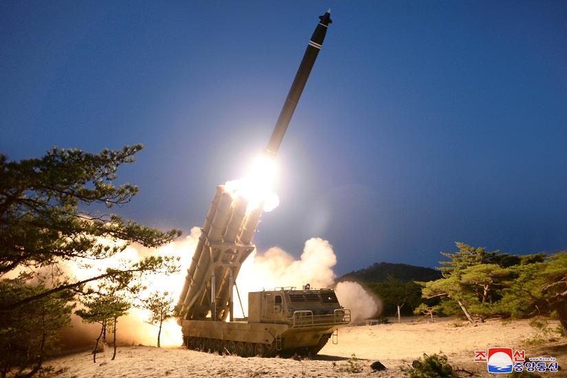 A view shows the testing of what local media call a super-large multiple rocket launcher in North Korea, in this undated photo released on March 28, 2020 by North Korea`s Korean Central News Agency (KCNA). KCNA via REUTERS